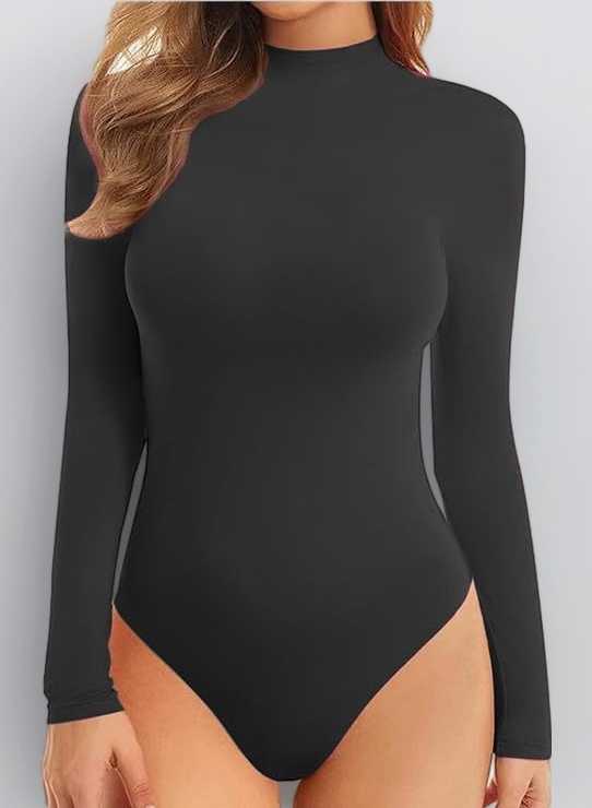 Ladies Turtle Neck Bodysuit Ladies Long Sleeve Stretch Leotard Top