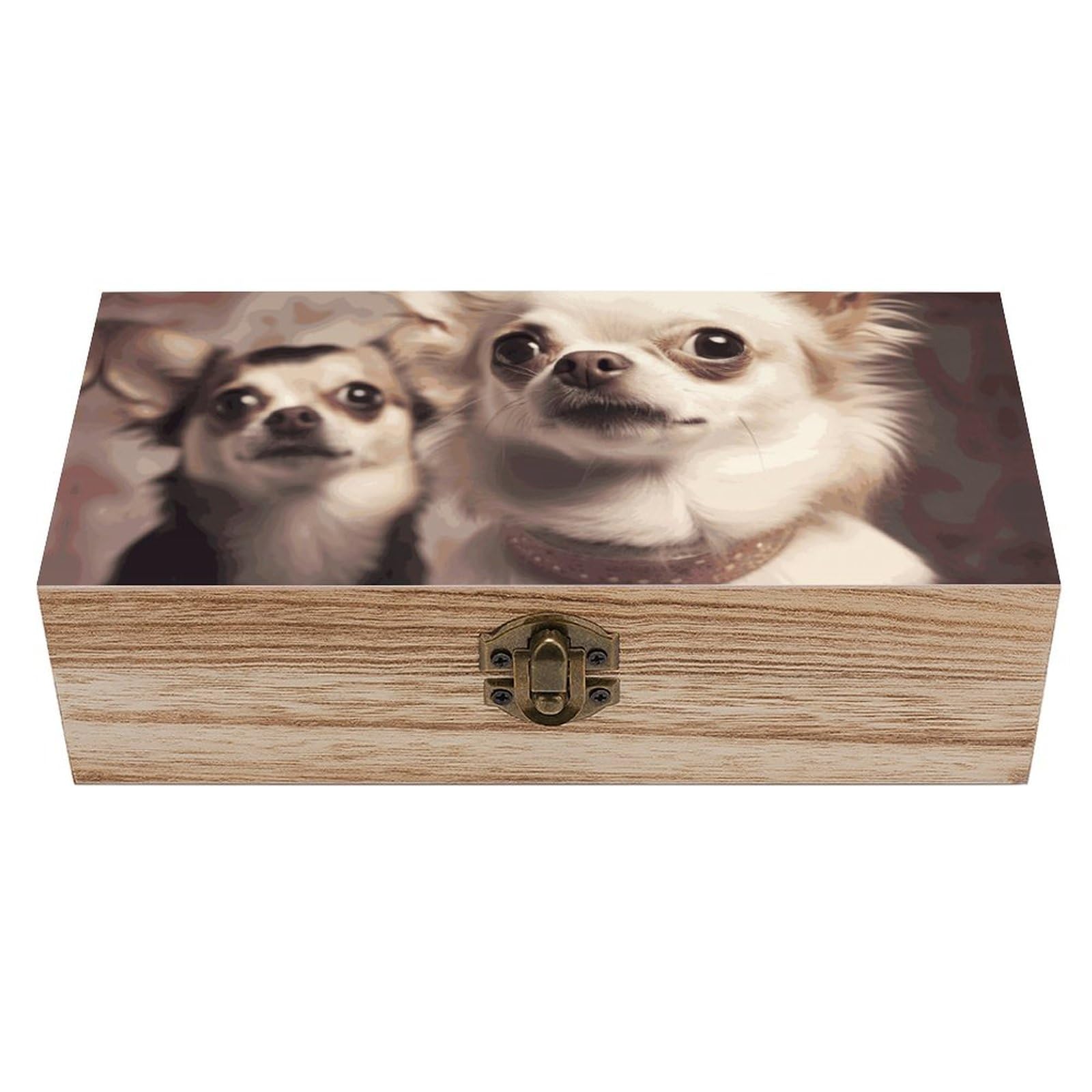 JTREHY Wooden Storage Box Container,Cute Chihuahuaprinted Desk Storage Box Room Decoration Box Souvenir Storage Box for Jewelry Gift Storage And Home Decoration
