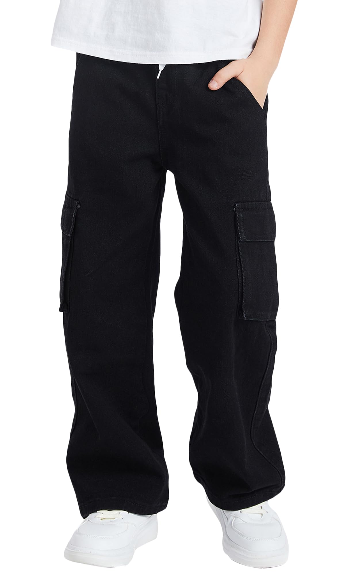 SEAUR Jeans Baggy Garçons Pantalon Cargo en Denim avec Taille Élastiquée Hip Hop Y2K Streetwear