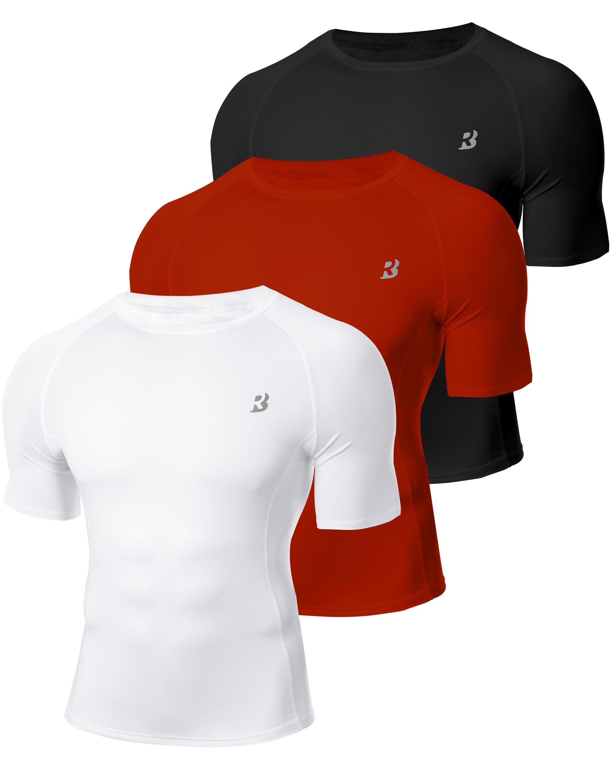 Roadbox 1er/3er Pack Kompressionsshirt Herren Kurzarm, Atmungsaktiv, Schnell Trocknend, Funktionsshirt für Fitness, Fußball & Outdoor