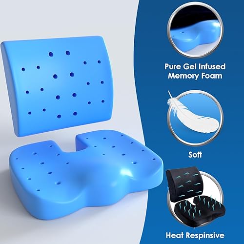 Miniatura 2 de Cojín de asiento para el coxis y almohada de apoyo lumbar para silla de oficina, vehículo, silla de ruedas de espuma viscoelástica, cojín para