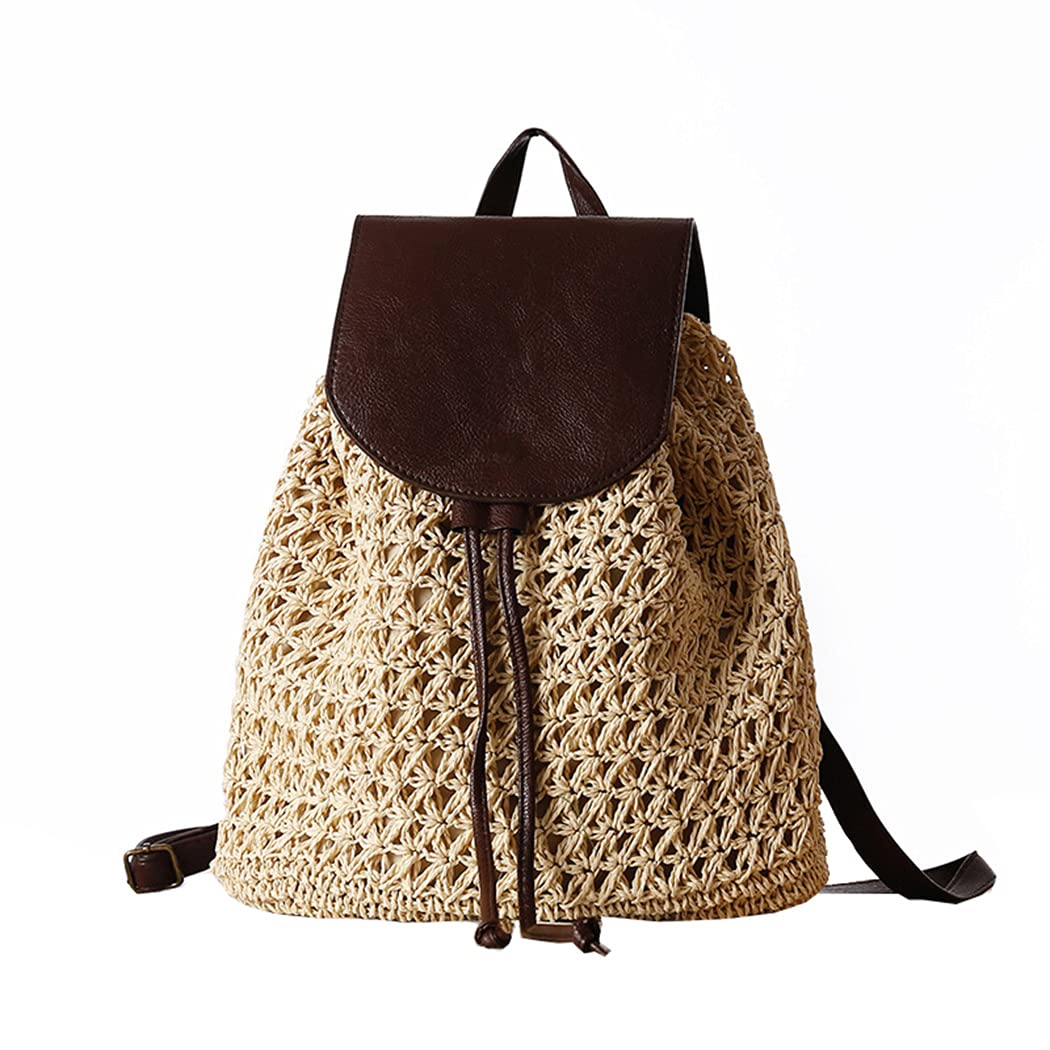Zaino estivo da donna, in paglia, alla moda, beige, con tracolla intrecciata, da spiaggia