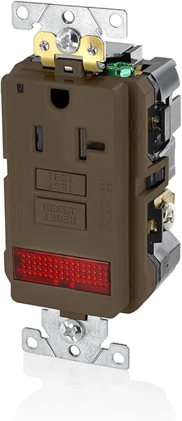 Leviton 20A-125V Extra-Heavy Duty Industrial Grade Pilot Light Tamper-Resistant Self-Test GFCI Receptacle, 20-Amp, GFPL2-PL, Brown