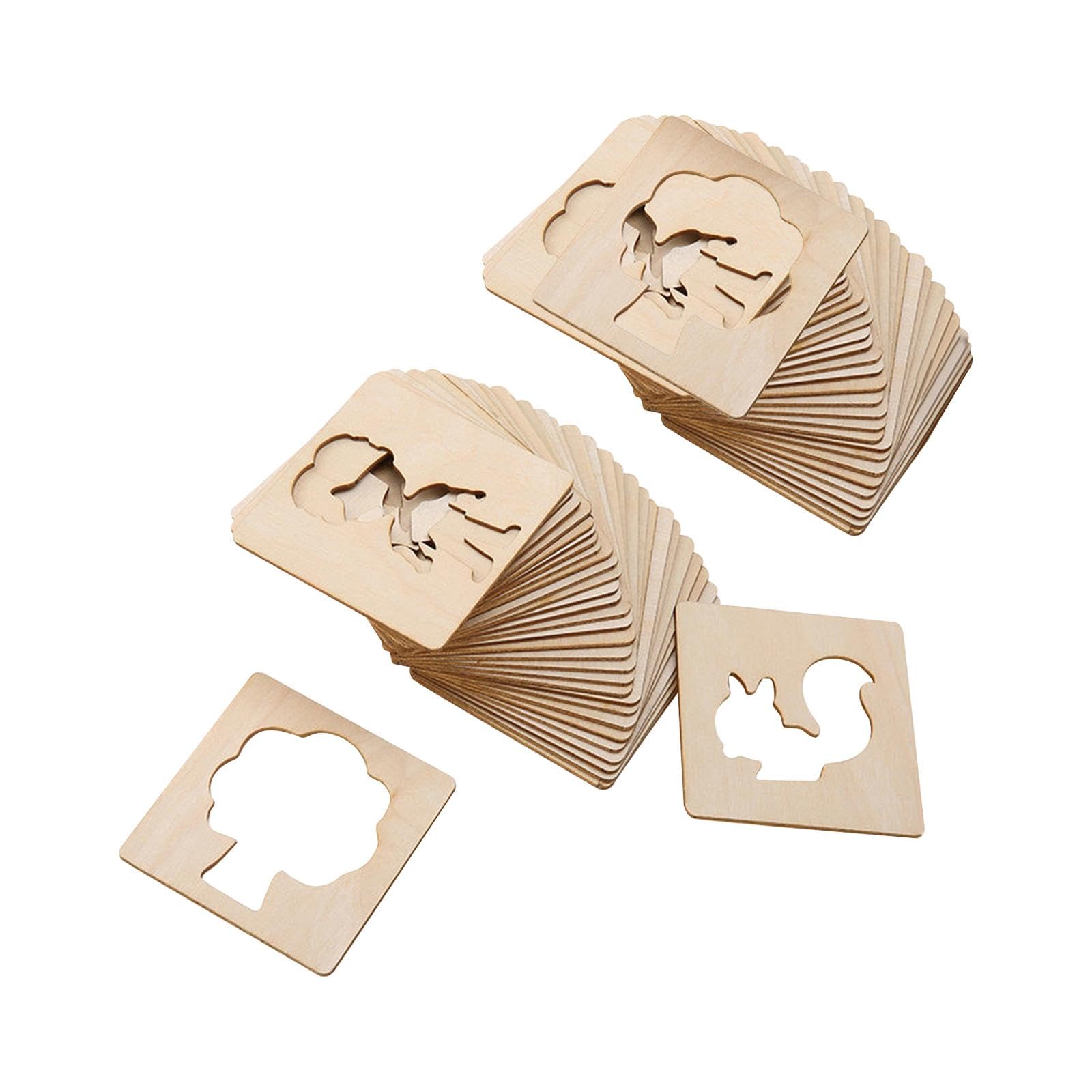 Colaxi Kids Drawing Stencils DIY Painting Stencils Educational Montessori Wooden Painting Templates for Classroom Paint, Draw, Spray, 55pcs