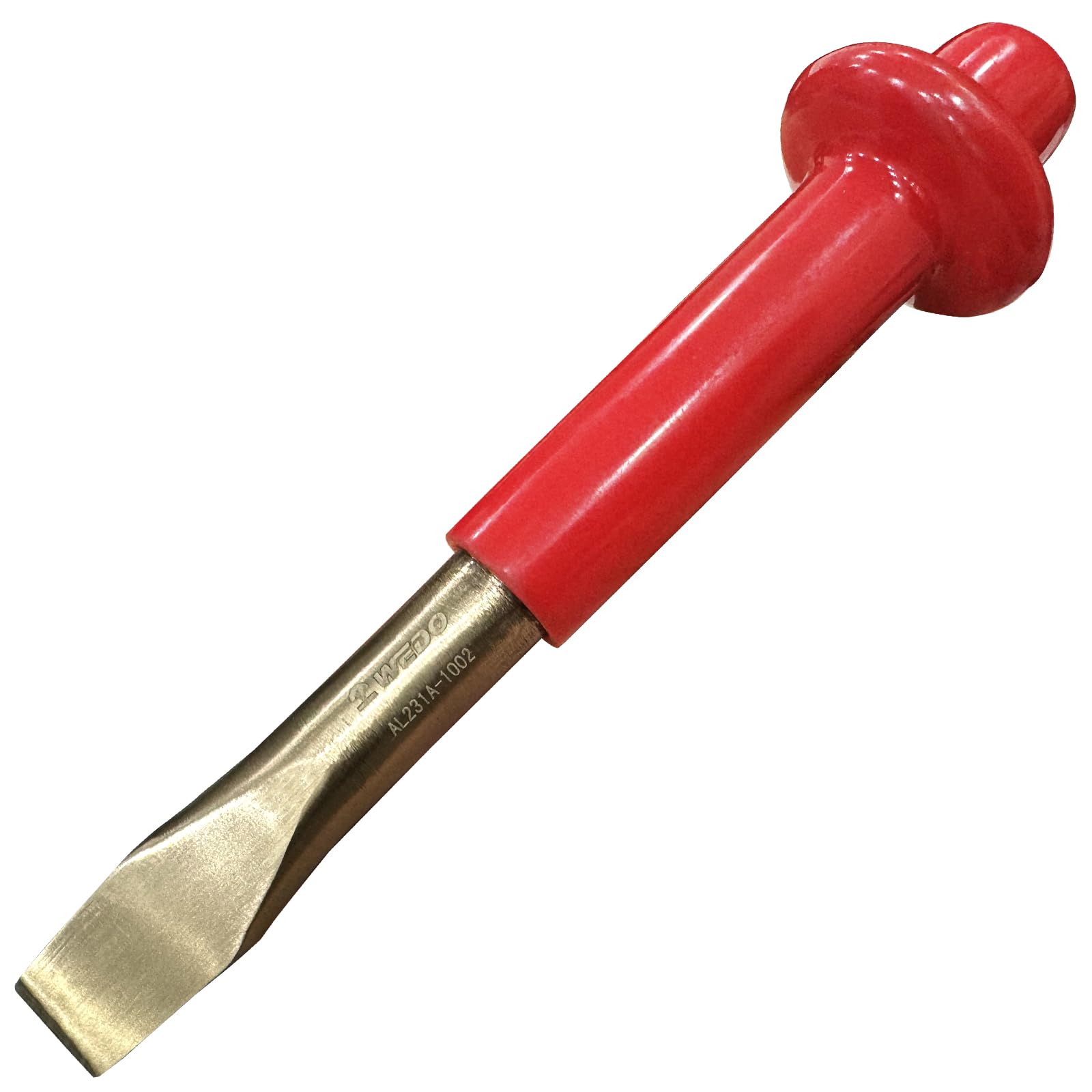 WEDO Cincel plano sin chispas, cincel de cemento, cincel de ladrillo, cincel de mampostería, cincel de hormigón con protector de mano de grosor, bronce de aluminio, longitud 400 mm, adecuado para la