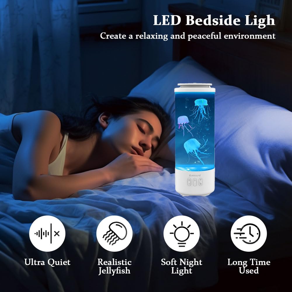 Lampa z meduzami, do akwarium, 7 zmian kolorów, 4 tryby świecenia, lampa lawowa, meduzy, głośnik Bluetooth, z pilotem zdalnego sterowania, dekoracja domu (biała)