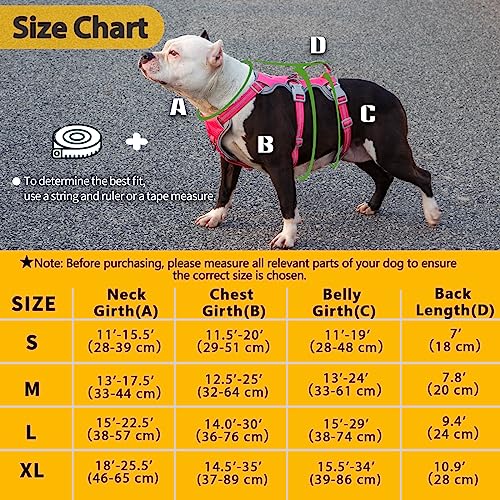 Image of Huntboo Escape Proof Dog Harness, Escape Artist Harness, Reflective Harness with Padded Handle, Breathable, Durable, Adjustable Vest for Medium Dogs Walking, Training, and Running Gear (Rose red, L)