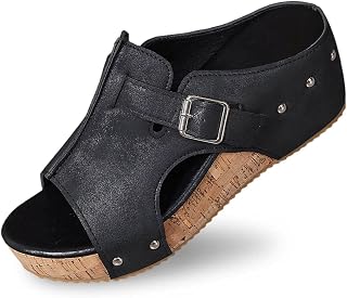 Zapatos de mujer 43 Ancho G Mujer Verano Color Sólido Slip On Casual Open Toe Cuñas Suaves Parte Inferior Transpirable Pantuflas Zapatos Sandalias Zapatos Mujer Negro 43