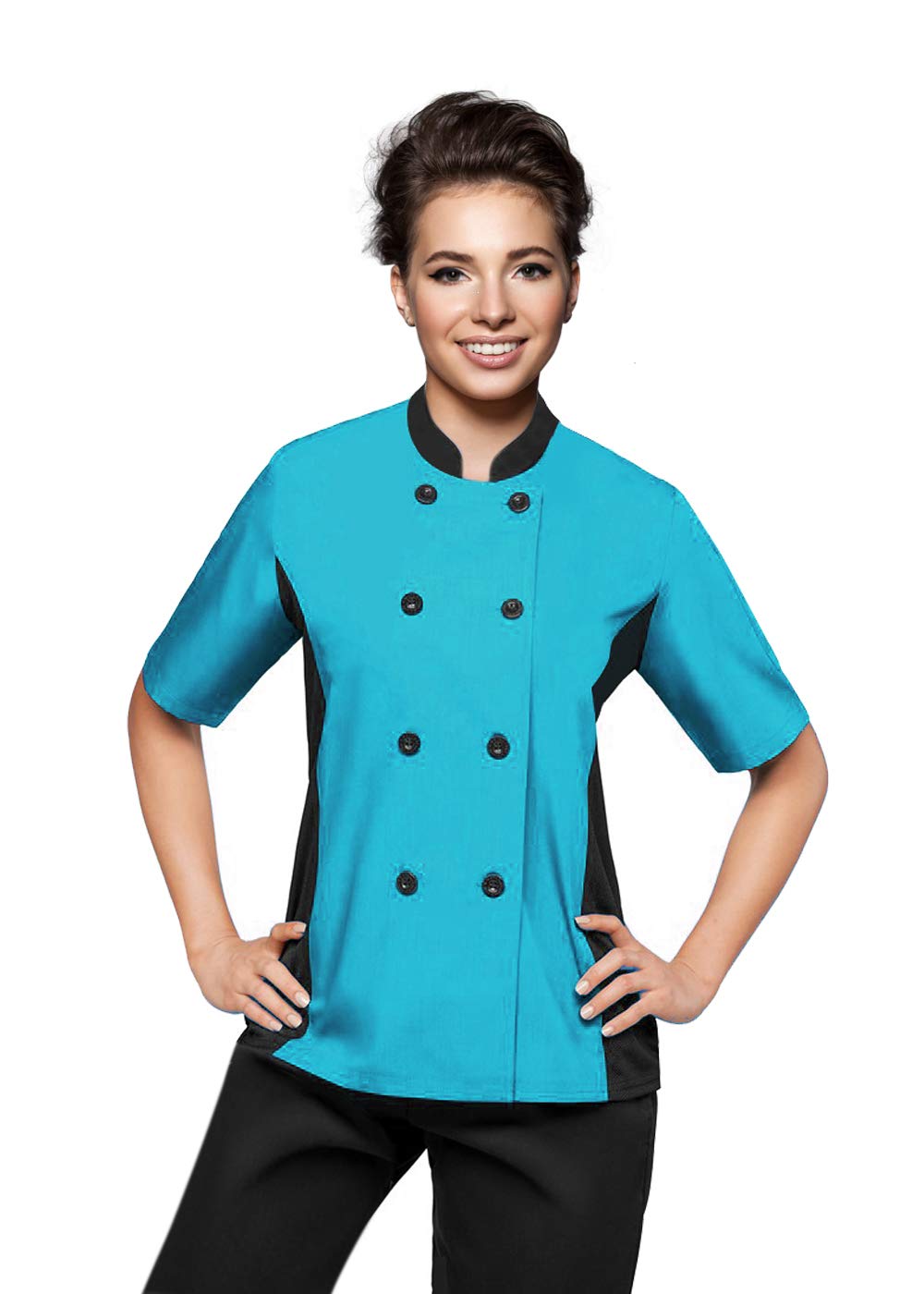 Short Sleeves Only Women's Ladies Side Mesh Chef's Coat Jacket By Uniformates (Turquoise, XL (For Bust 40-41))