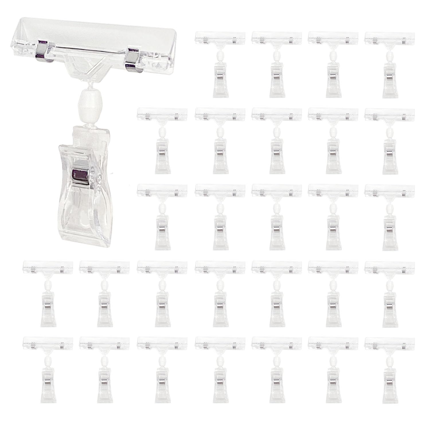 Atumvay 20Pcs Clear Plastic Sign Clips Holders for Display,Rotatable Price Tag,Merchandise Pop Clips Clear Label Holders Clamps Rack Double Sided Sale Signs for Retail Rack Baskets or Cards
