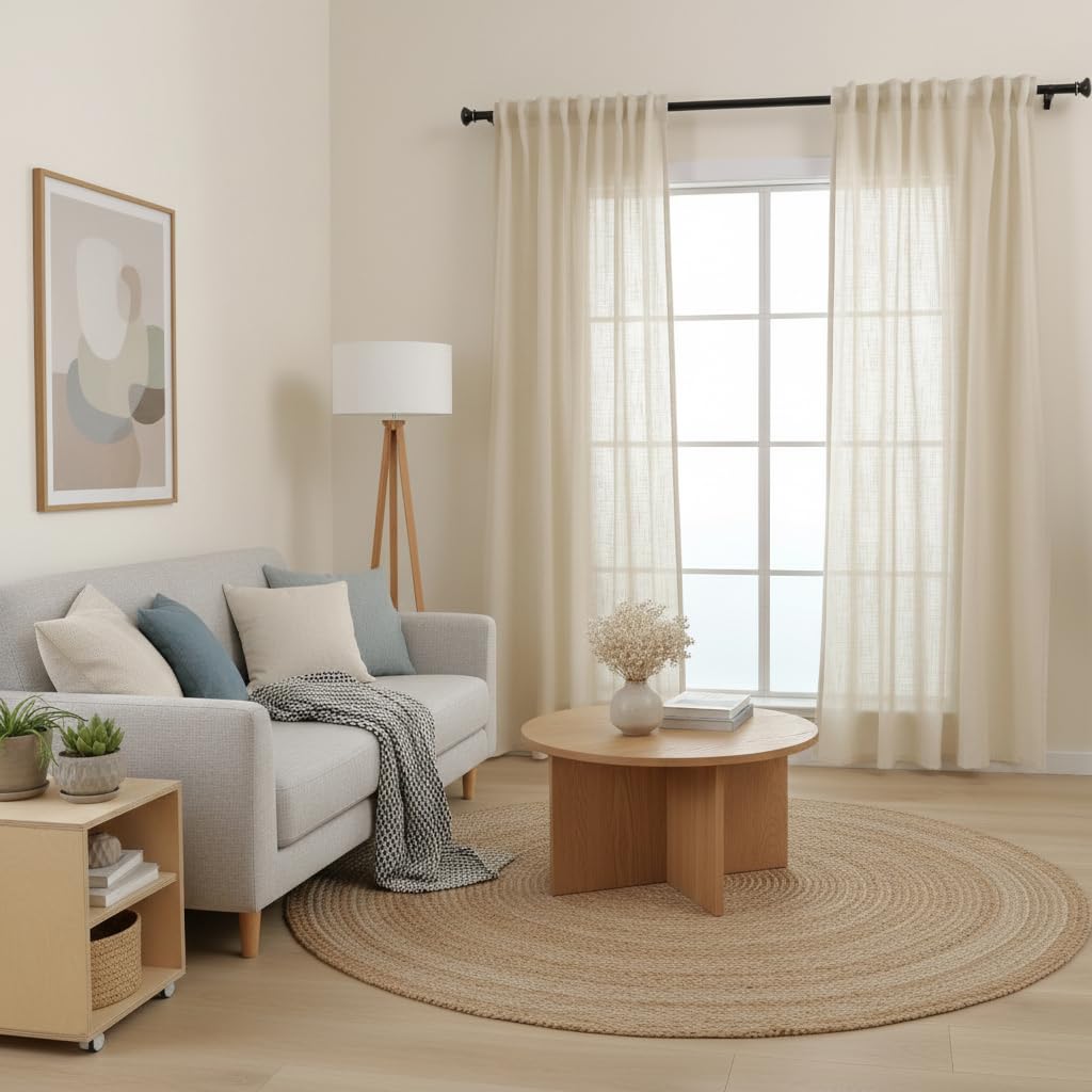 L.Z.E Rideau Beige Galon Fronceur Rideaux pour Salon avec Œillets Semi Transparent Chambre à Coucher Salle à Manger 245 cm Fenêtres 140 x 245 cm Lot de 2 100% Polyester Aspect de Lin