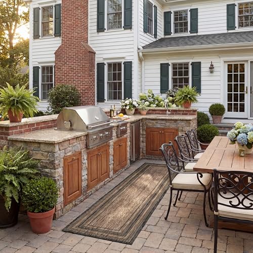 SAFAVIEH Courtyard Collection 23 x 8 Natural / Black CY8475 Indoor/ Outdoor-Waterproof Easy-Cleaning Patio Backyard Mudroom Runner-Rug