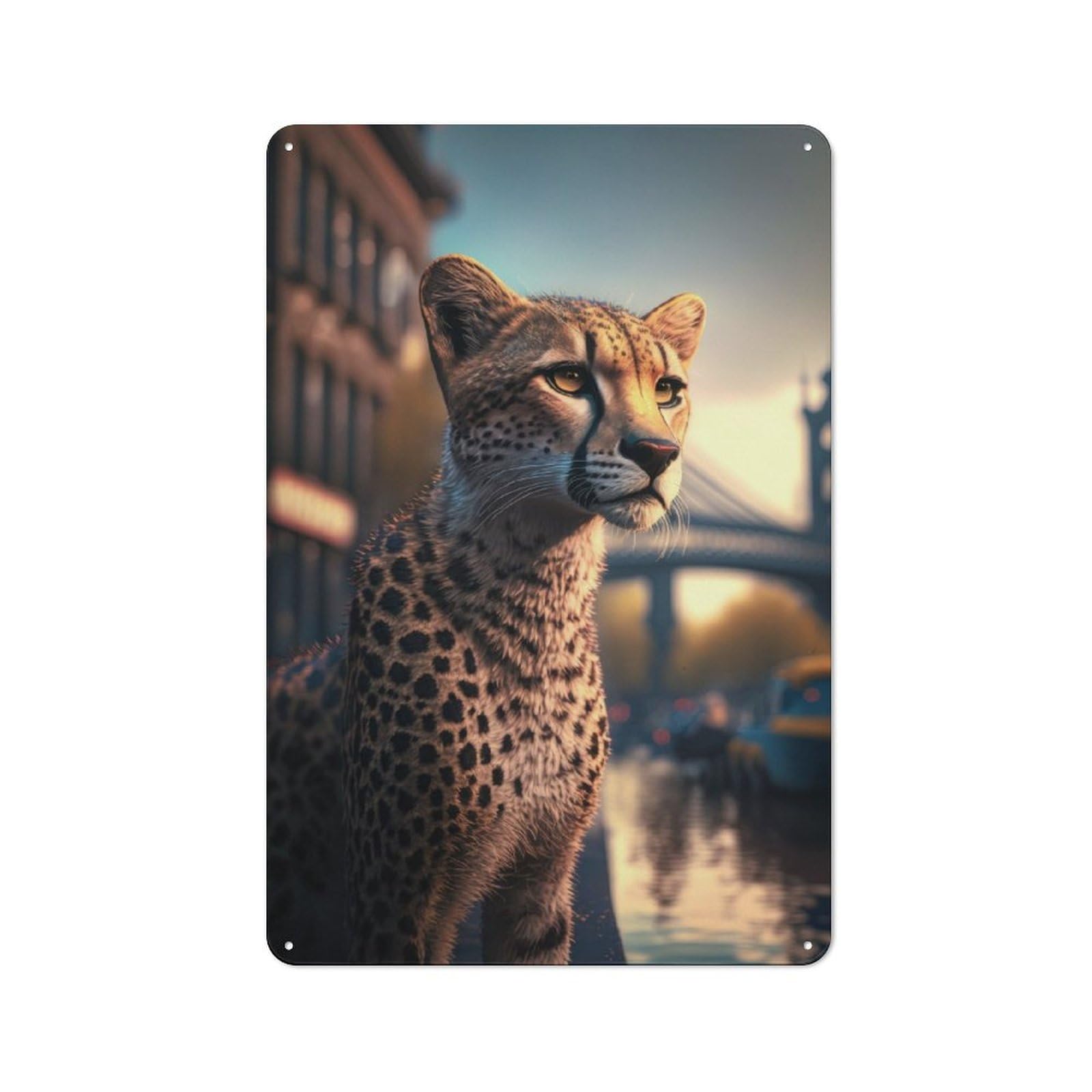 Junmoney Cheetah In Europe Retro-Style Metal Wall Sign 30X20cm For Pub Or Café, A New Home Present For Hospitality Wall Decor Collectors