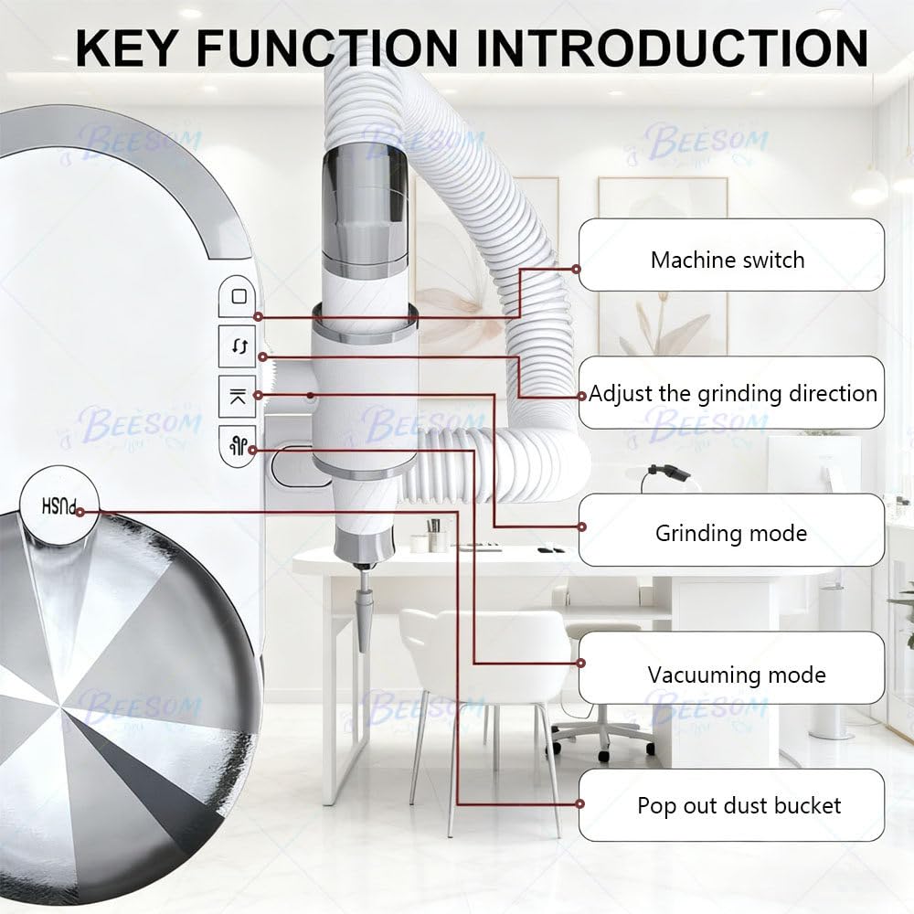 Électrique Ponceuse Ongles Professionnelle Aspirateur,Polissage Ongles,Chine Manucure/Pédicure Silencieuse,Vitesse Réglable pour Salon & Maison Cleaner Ongles Black