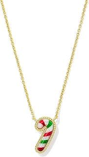 Candy Cane Short Pendant Necklace, Red Green Mix, 14k Gold-Plated Brass, Fashion Jewelry for Women