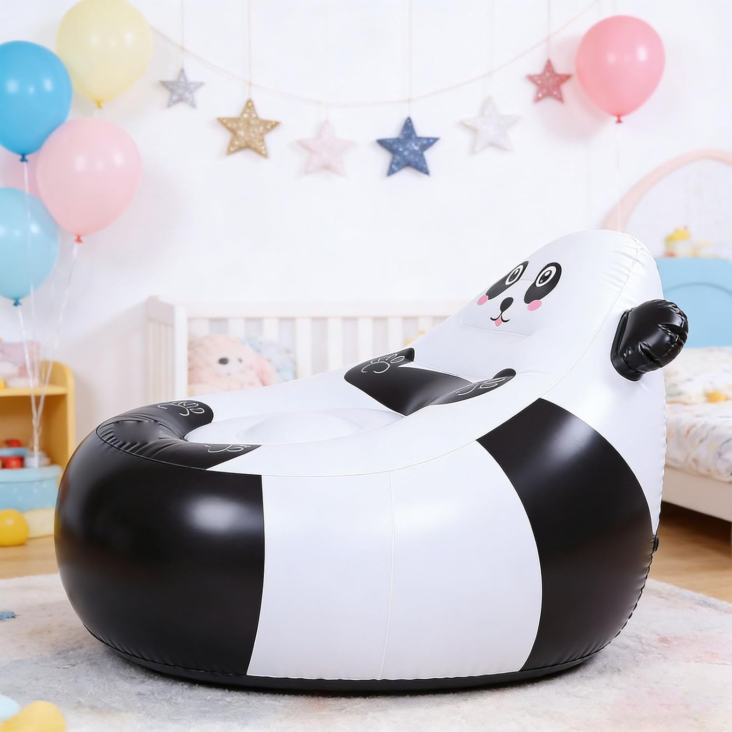 Portable Inflatable Chair Cartoon Cute Panda Animal Shaped Air Filled Couch Soft Lightweight for Kids Indoor Bedroom Outdoor Camping Beach Travel Backyard Patio Lounge Seat