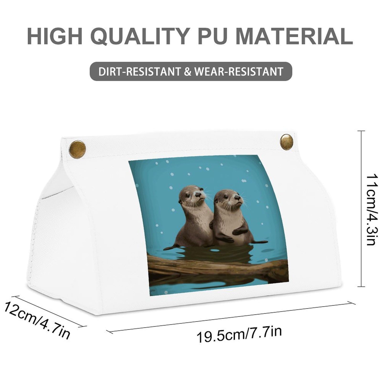 Cute Otters White Tissue Box Cover Rectangle PU Leather Cover for Tissue Boxes Modern Tissue Holder for Bathroom Office Tissue Holders Decorative Cute Napkin Holder for Kitchen Bedroom