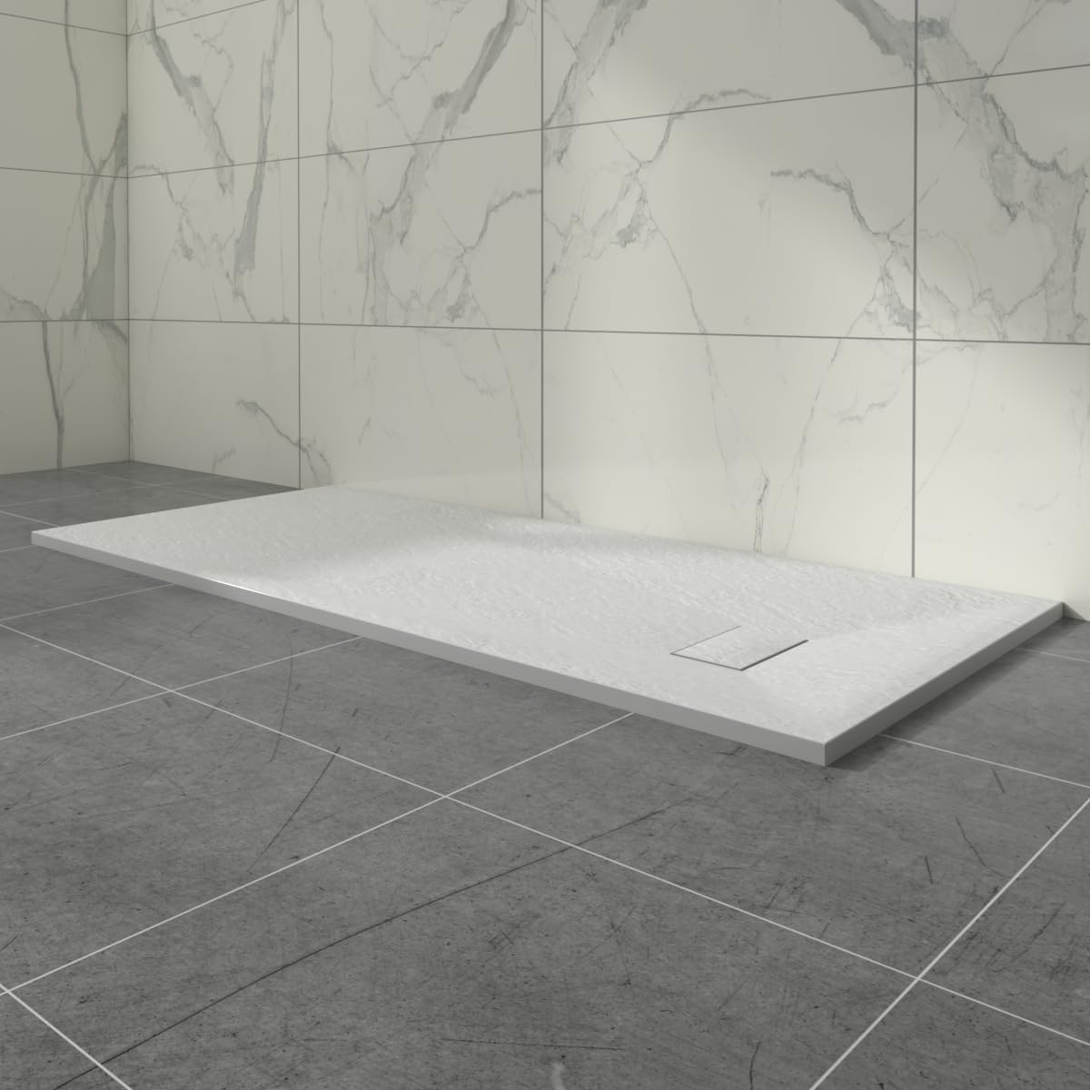 Aquariss White Smc Slate Effect Shower Enclosure Tray 1700X800mm Rectangular Wetroom Shower Base