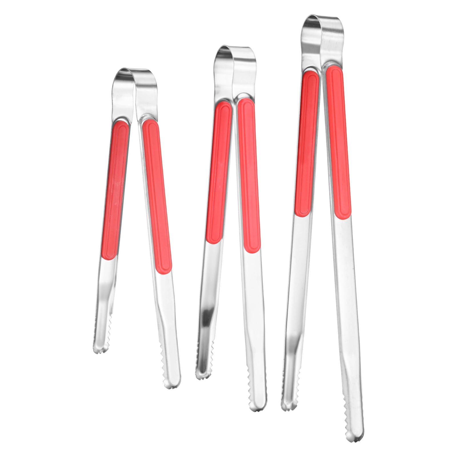 M METERXITY 3-Pack Grill Tongs, 8.8/10/11.6 Inch Non-Slip 410 Stainless Steel Locking Tongs for Cooking/Buffet/Outdoor Barbecue, Korean BBQ Tweezers Metal Clamp Tool [Red]