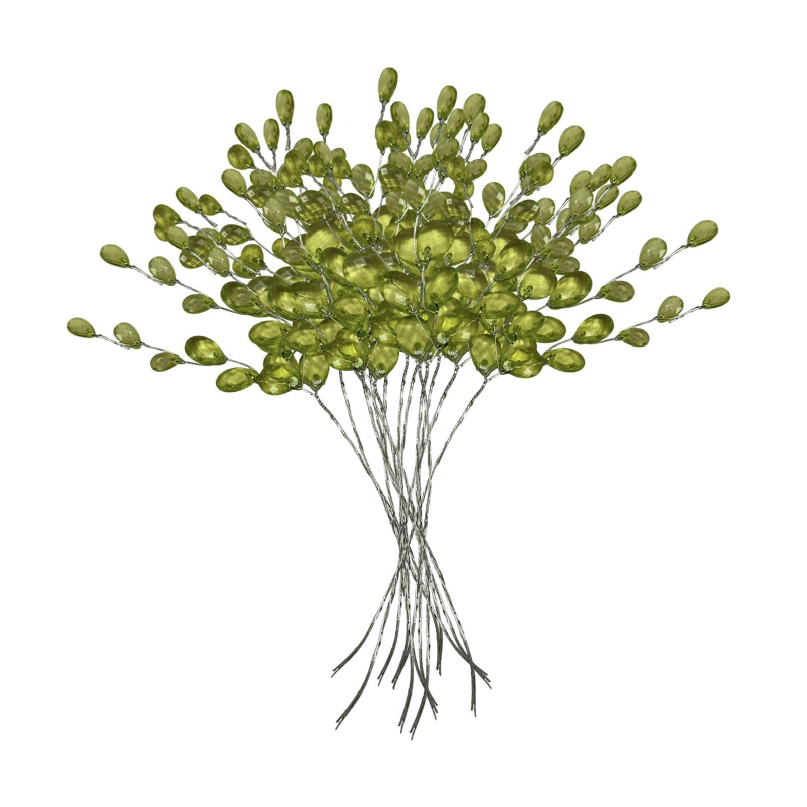 Branches de fleurs artificielles perles acryliques vertes lot de 30
