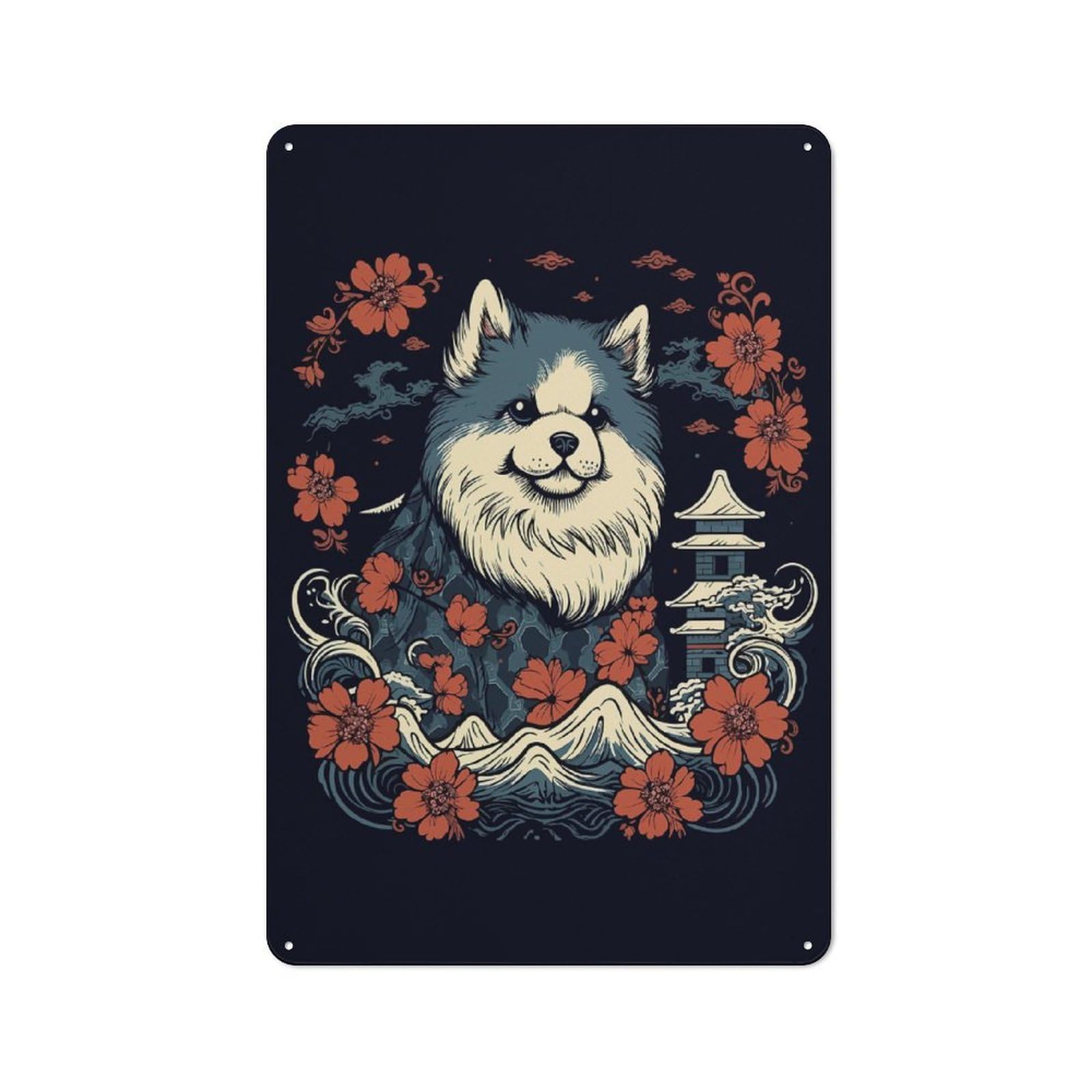 Junmoney Dog Japanese Animals Tin Wall Plaque 30X20cm With For Living Room Or Hallway, A Decorative Christmas Gift For Home Wall Decor Collectors