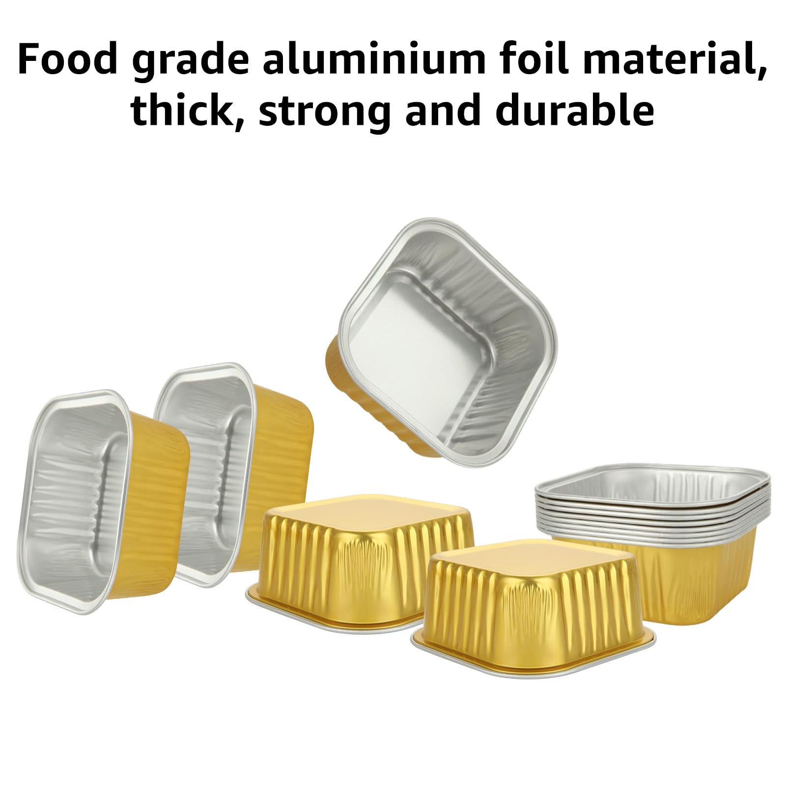 100 Pcs Aluminum Foil Disposable Ramekins With Lids - 5.5oz Square Baking Cups For Cheesecake, Muffins & Desserts