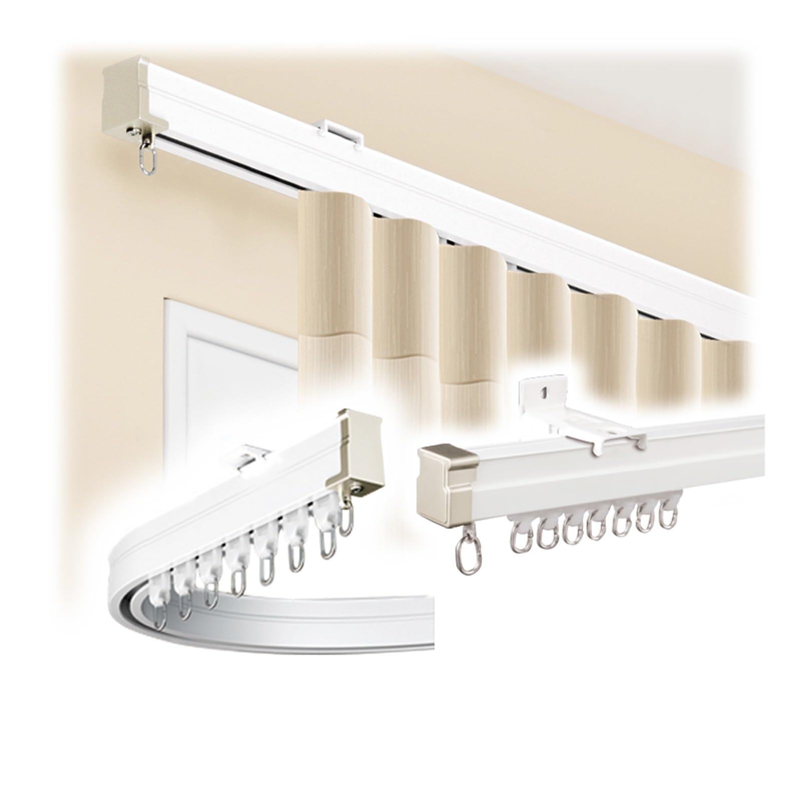 Bendable Curtain Track Sliding Curtain Rail Bay Window Flexible Curved Curtain Rod for U Shape L Shape Curtains Room Divider(White-side,400cm(4 * 100cm))