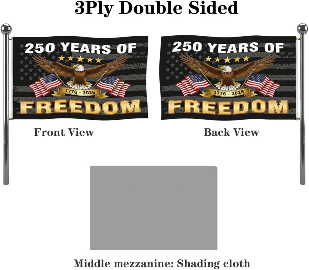 Jayus Double Sided 250th Anniversary American USA Flags 3x5 Outdoor- Vivid Colors 3Ply 1776-2026 250 Years Birthday Patriotic Flags Banners- Heavy Duty 100% Polyester with 2 Brass Grommets
