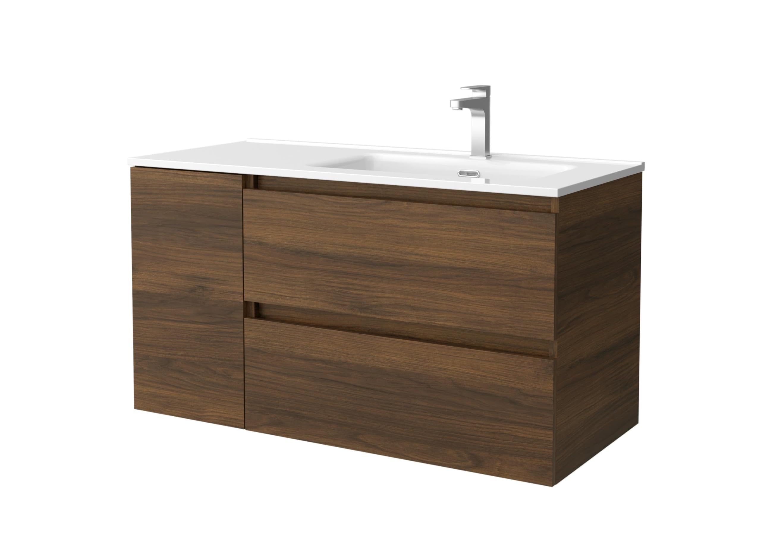 Salgar Mueble de Baño Bequia 100cm + Coqueta 1 Puerta Izquierda + Lavabo cerámica | Nogal |100x45x56