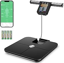 Onherm Balance Pèse Personne, Pèse-Personne Numérique à 8 électrodes avec écran LCD, Avec APP et Poignée Rétractable, 32 Données de Mesure, Pour Mesurer la Graisse Corporelle, BMI, Muscle, etc.