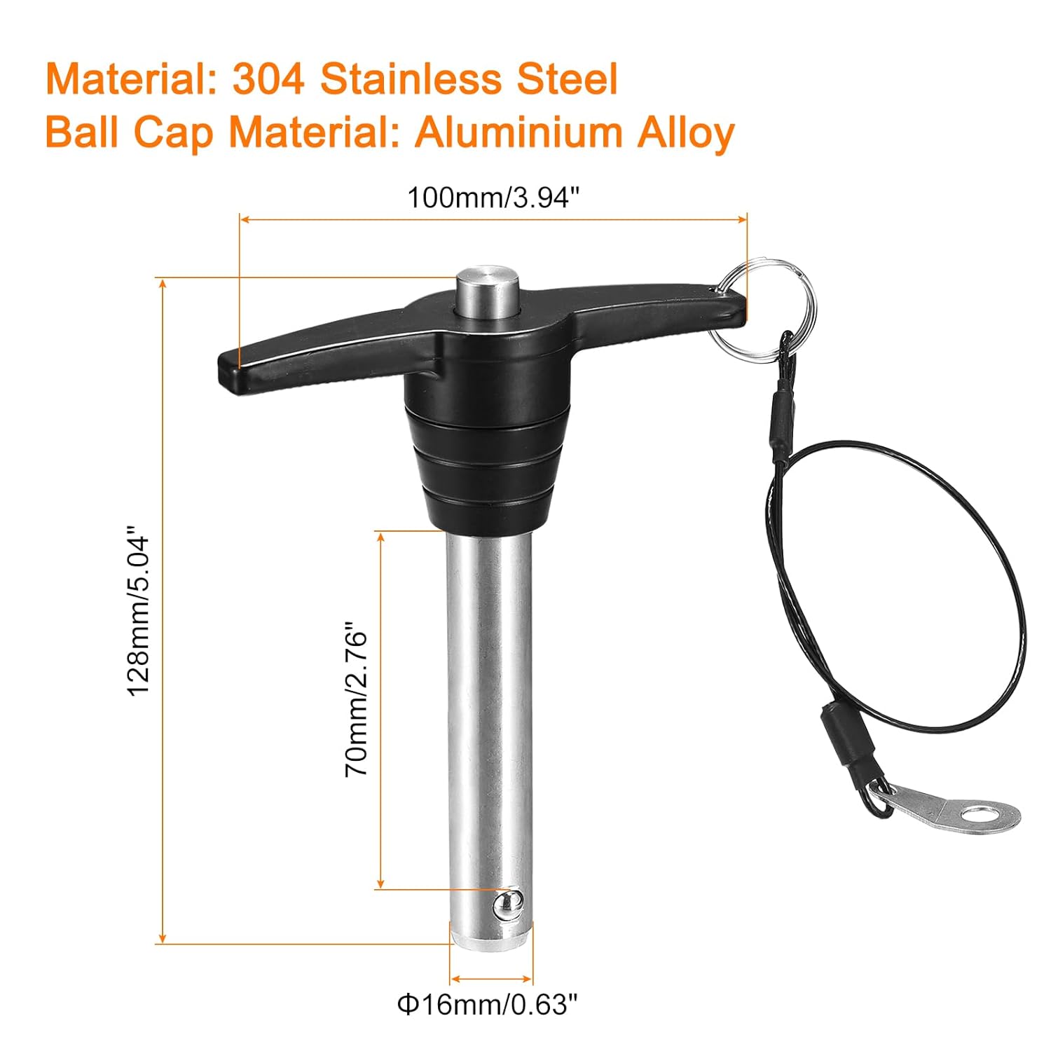 uxcell T Handle Lock Pins, 5/8" Pin Dia. 2-3/4" Usage Length Stainless Steel Push-Button Quick Release Pin with Lanyard Cable (16mm-70mm)