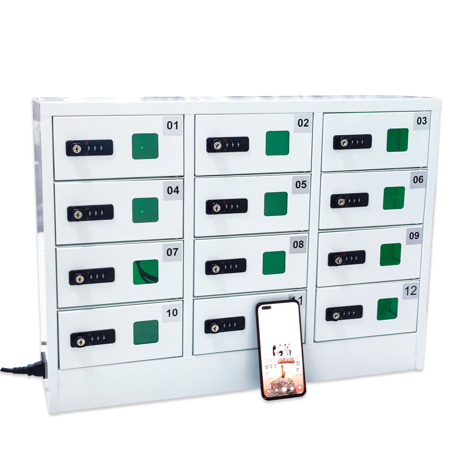 WTRYRN 12-Bay Phone Charging Locker, Password & Key Dual Unlock, Circuit Safety Protection, Cold Rolled Steel, for Office, School, Library, Gym