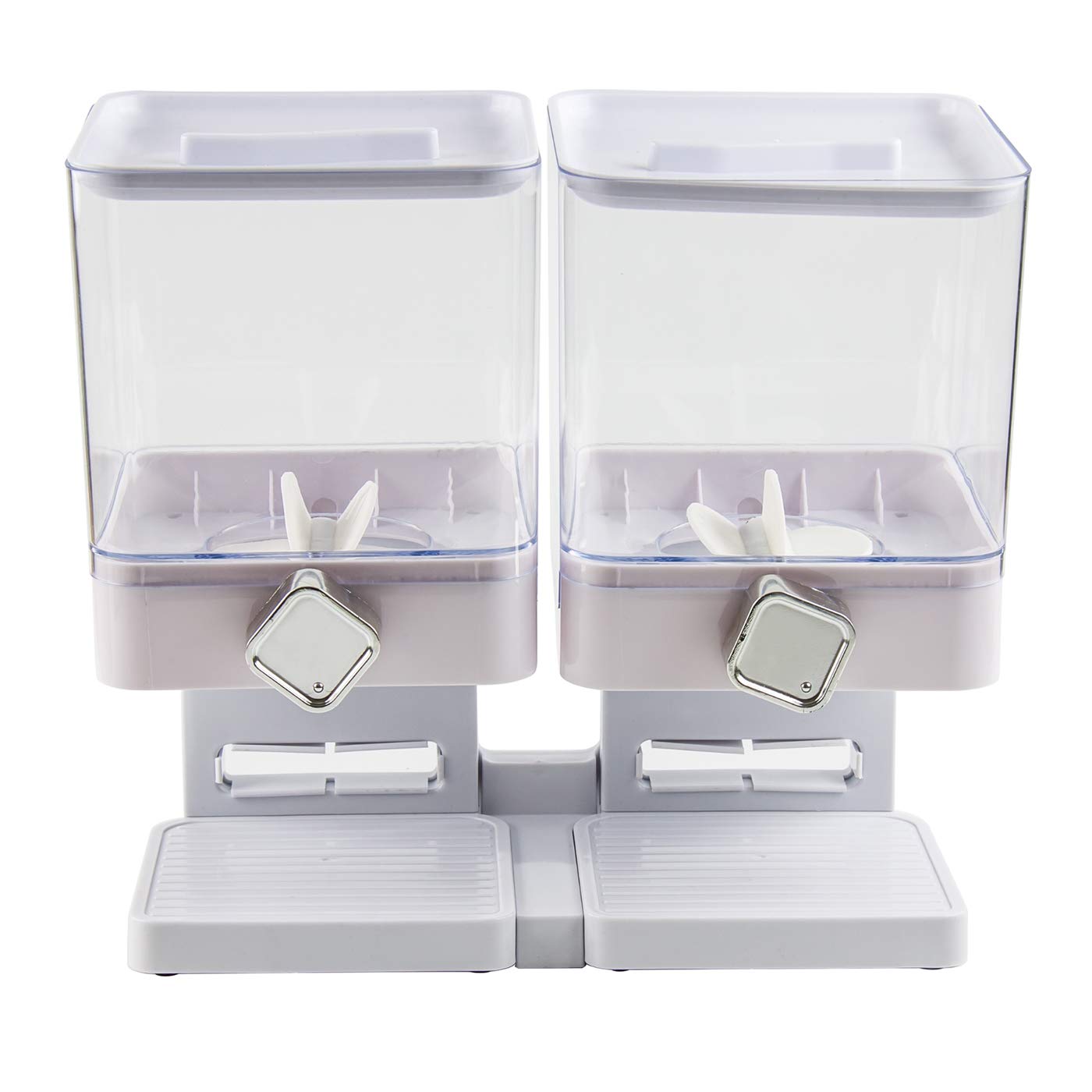 SQ Pro Double Square Cereal Dispenser -Plastic Dry Food Canisters With Stand-Kitchen Storage Dispenser -Transparent Storage Container for Cornflakes, candy, nuts, beans, granola (White)