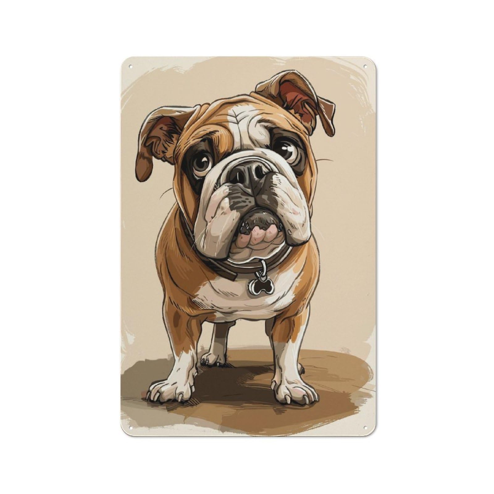 Junmoney Bulldog Caricature Tin Wall Plaque 30X20cm With For Living Room Or Hallway, For Garage, Workshop And Man Cave Decoration