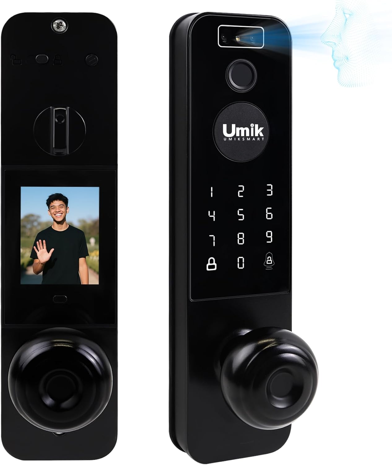 3D Face Recognition Smart Door Lock, Video Smart Lock with Camera&Doorbell, 6-in-1 Keyless Entry Door Lock for Front Door, APP Remote Control (Black)