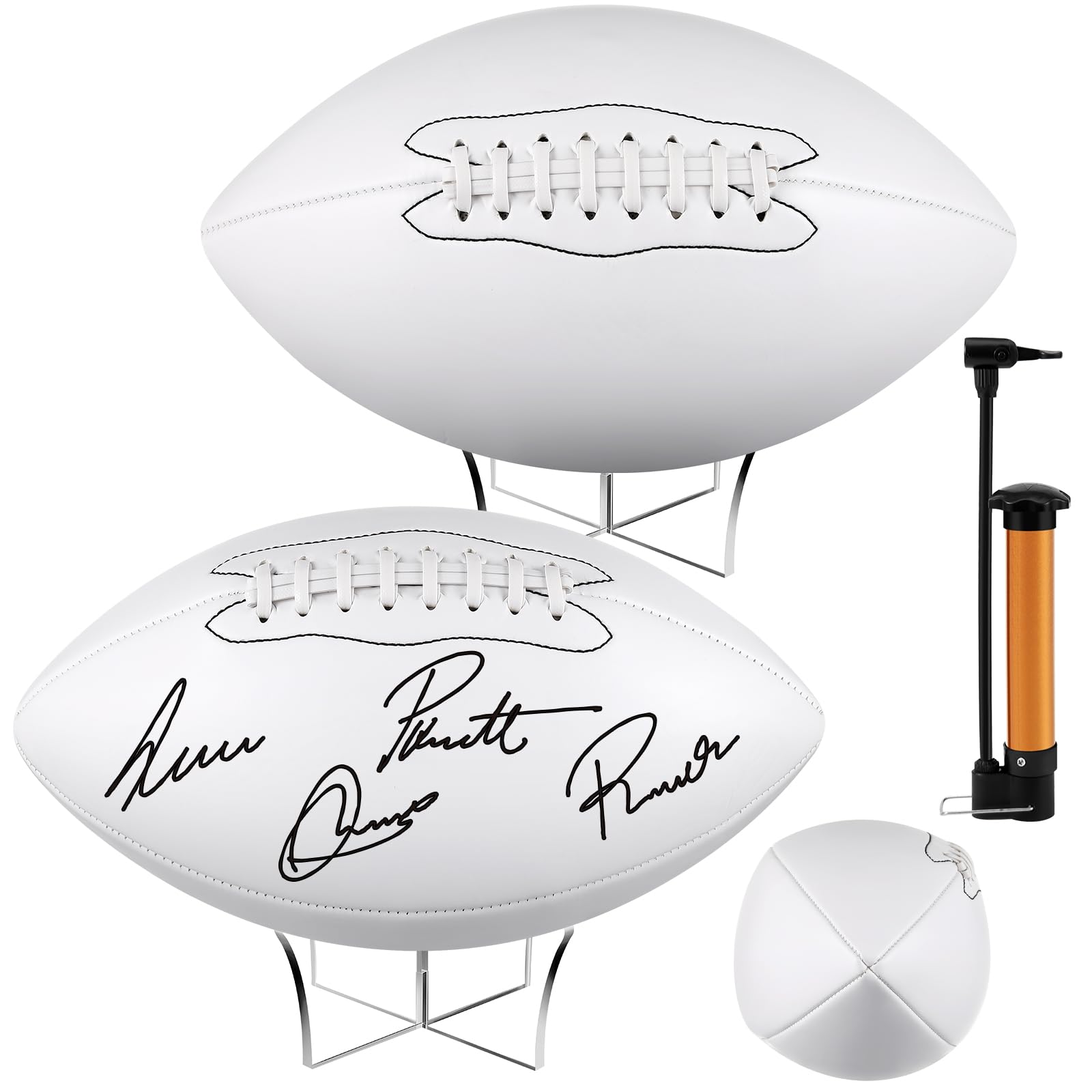 Hiboom Autograph Football with Acrylic Display Stand Air Pump Blank Gold Football for Trophy Anniversary High School College Coaching Gift Award