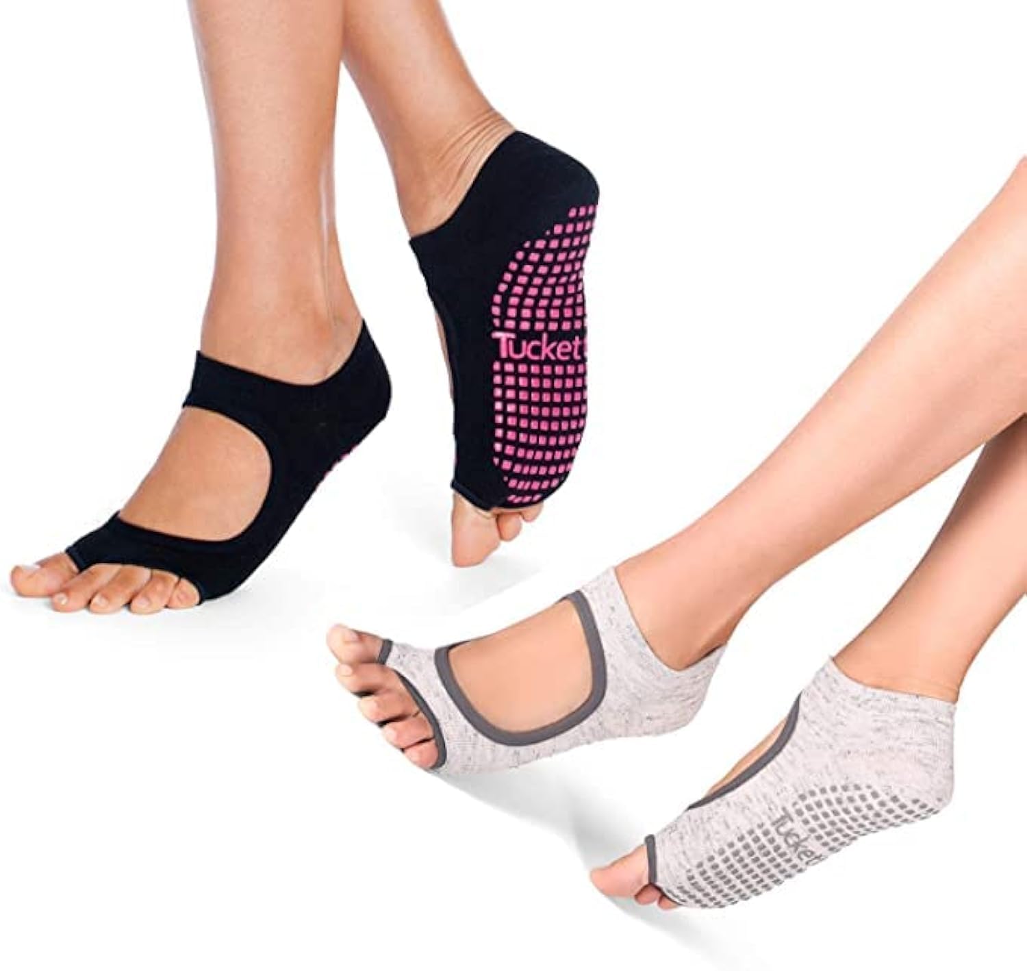 Tucketts Allegro Toeless Non-slip Grip Socks - Cotton Socks for Yoga, Barre, Pilates, Dance, Ballet - Size 5-13, Black, Static, Large-X-Large