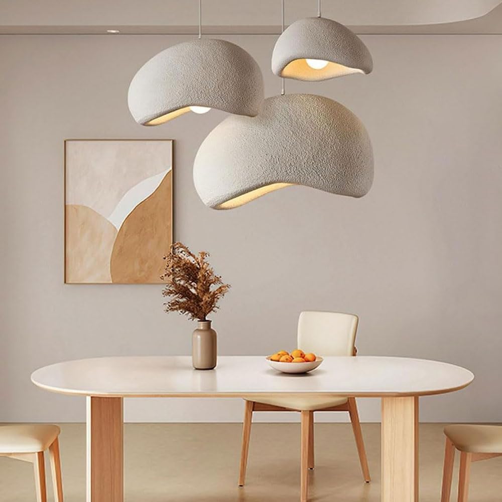 Suspension Wabi-Sabi Créatif Lampe À Suspension Moderne E27 Lustre De Table À Manger Abat-jour Imitation Pierre Forme De Nid D'oiseau Pour Salle À Manger Chambre Salon Cuisine Îlot Couloir 3 Flammes,B