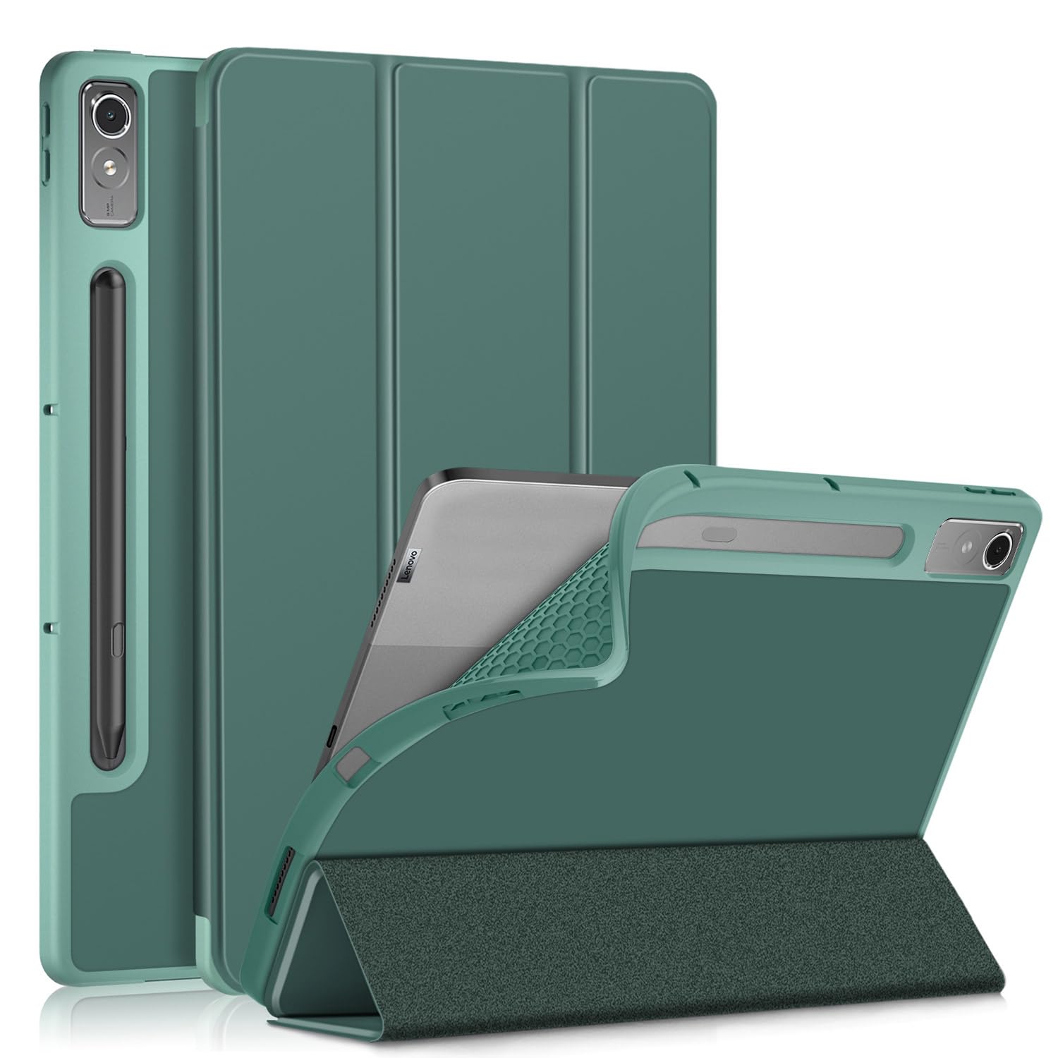DINGGUAGUA Case for Lenovo tab p12 12.7 Inch 2023 TB-370FU,Soft TPU Back Shell Slim Smart with Multi-Angle Stand Cover for Lenovo Tab P12 (2024) 12.7" Tablet,Dark Green