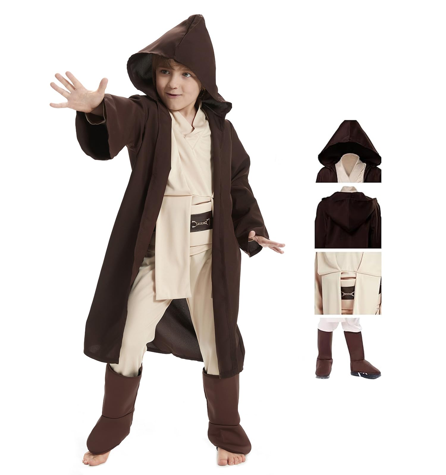 Kinder Mittelalter Ritter Kostüm Cosplay Uniform für Halloween Karneval | Schwarzes Komplett-Set bestehend aus Tunika, Hose, Gürtel und Kapuzenumhang für Kinder