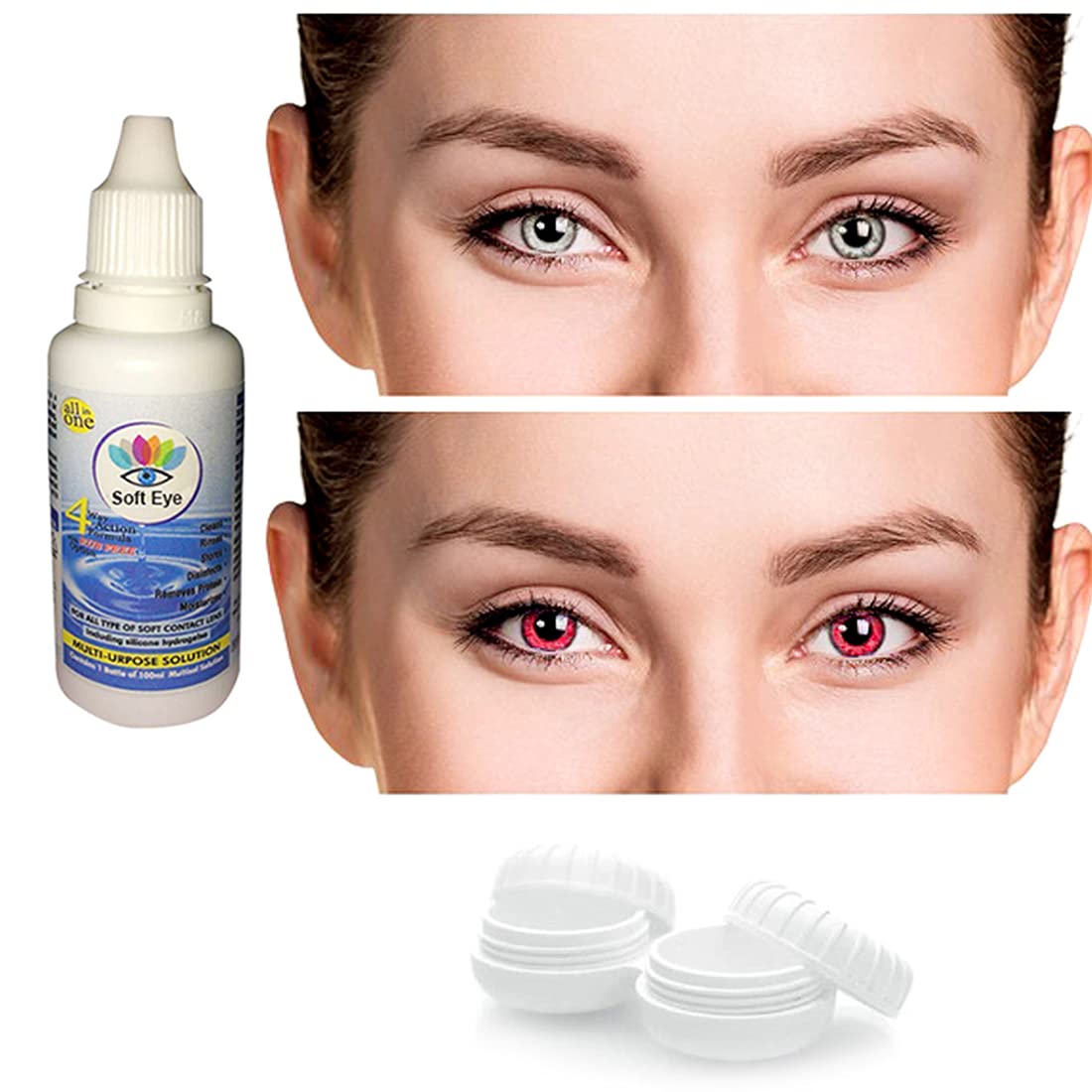 Soft Eye Red and Grey eye Color contact Lens With Case and solution (monthly color contact lens) zero power color contact lens