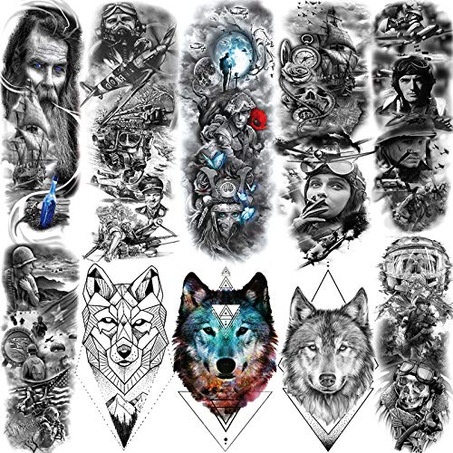 SANATA 10 Sheets 3D American Soldier Pride Full Arm Temporary Tattoo Sleeve For