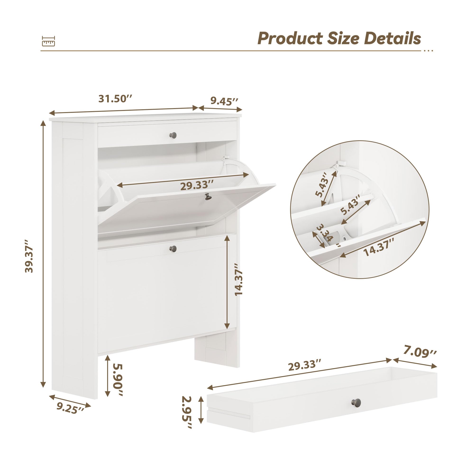 FTZxHKLX Shoe Cabinet with 2 Flip-Up Doors & Drawer, Slim Shoe Cabinet with Adjustable Shelves & Elevated Design, Freestanding Narrow Shoe Storage Organizer for Entryway, Hallway, Foyer, White