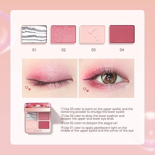 Miniatura 3 de zeesea Tipsy Kitty Paleta de sombras de ojos cuádruple, sombra de ojos impermeable para Catgirls, sombra de ojos mate, paleta de sombra de ojos