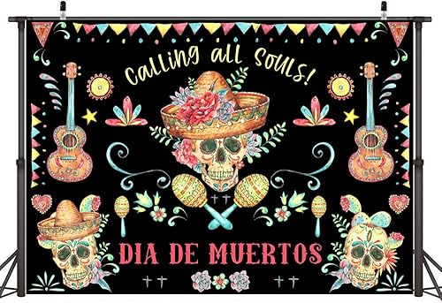 Miniatura 2 de Ticuenicoa Telón de fondo de fiesta mexicana de 7 x 5 pies, Día de Muertos llamando a todas las almas, accesorios de fiesta de carnaval, bandera