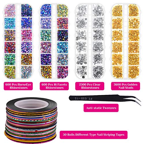 image for Anezus 7100 Pcs Nail Art Rhinestones Nail Gems Kit with 30 Assorted Co