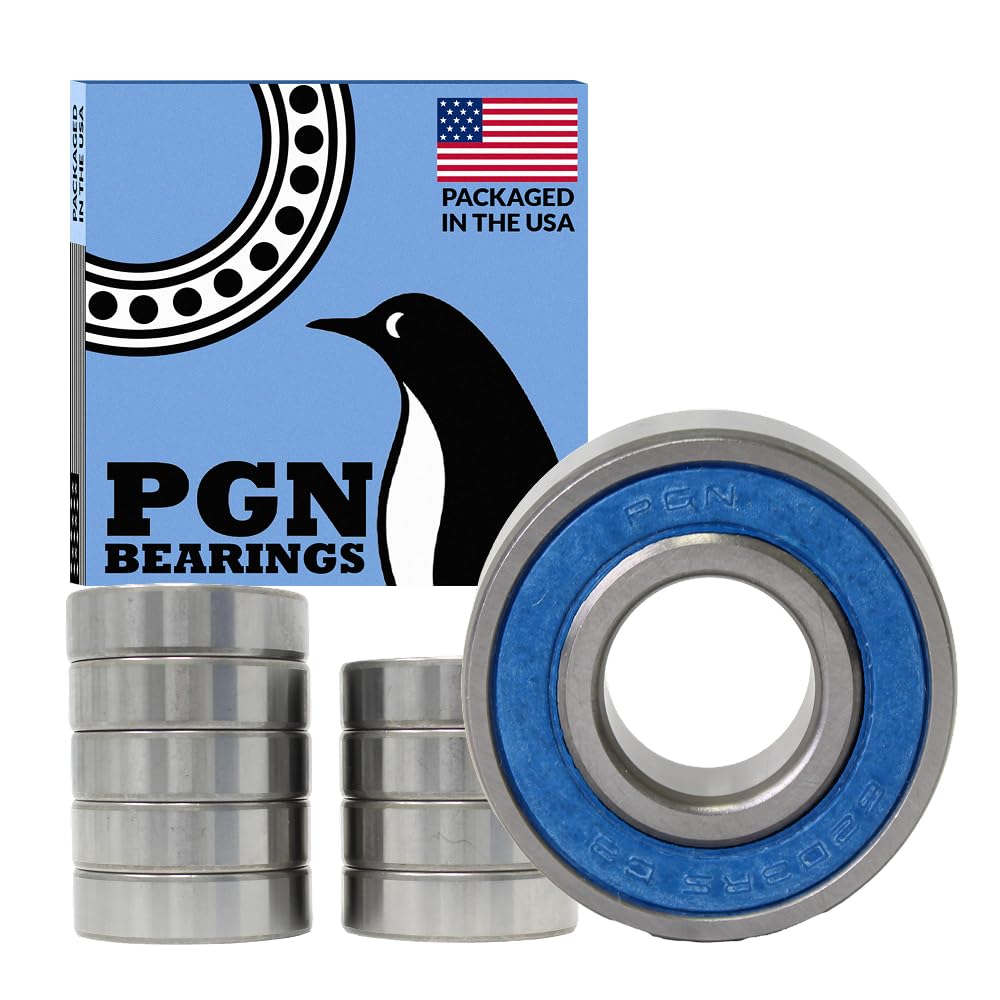 PGN (10 Pack) 6203-2RS Bearing - Lubricated Chrome Steel Sealed Ball Bearing - 17x40x12mm Bearings with Rubber Seal & High RPM Support