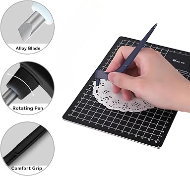 Craft Cutting Tools Pen,Pefctiordent Cutting Craft Tool, 360 Rotating Blade Paper-Cutter,With 15,30,45 Degree Engraving Head And Rotating Cutting Mat,for Stencil Scrapbook DIY Craft (Black)