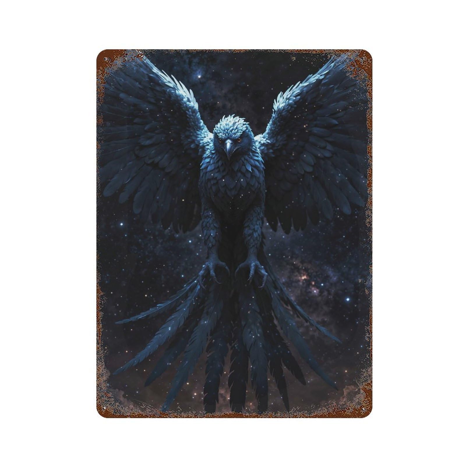Vintage Rust Metal Sign with Lone Eagle Soars Night Sky Design 15.7"x11.8", for Farmhouse, Kitchen And Entryway Decor, Novelty Wall Decor