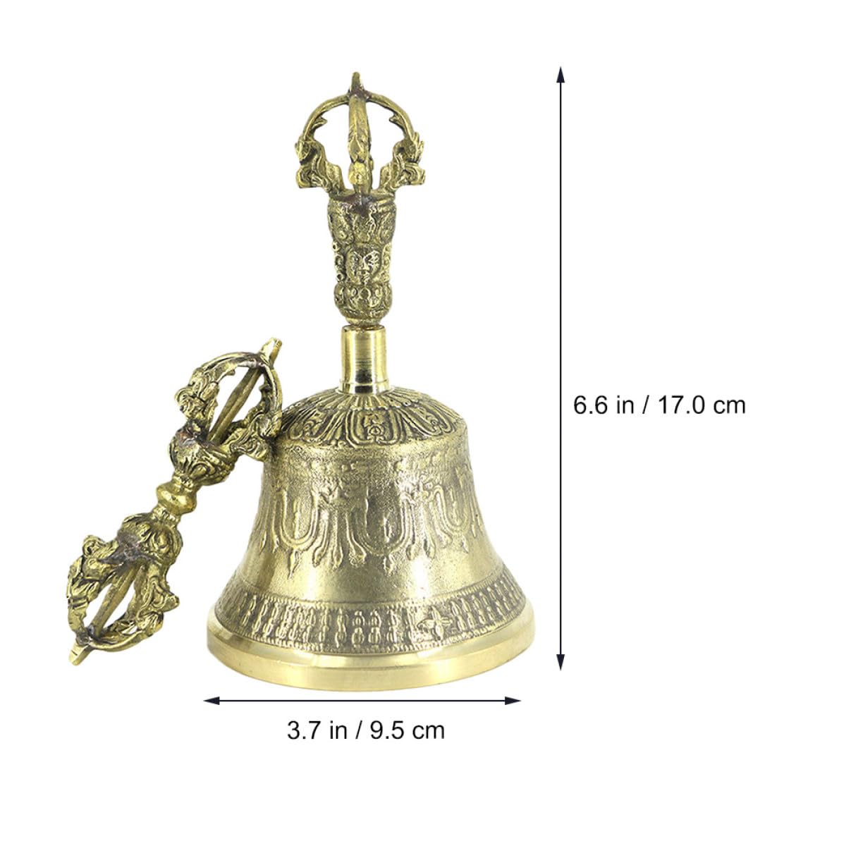 TOYANDONA Campanello Tibetano in Ottone Manico Staccabile, Campanello Mano Decorativo a Cinque Fili per Meditazione, Facilmente Impugnabile, Uso per Decorazione e Regalo